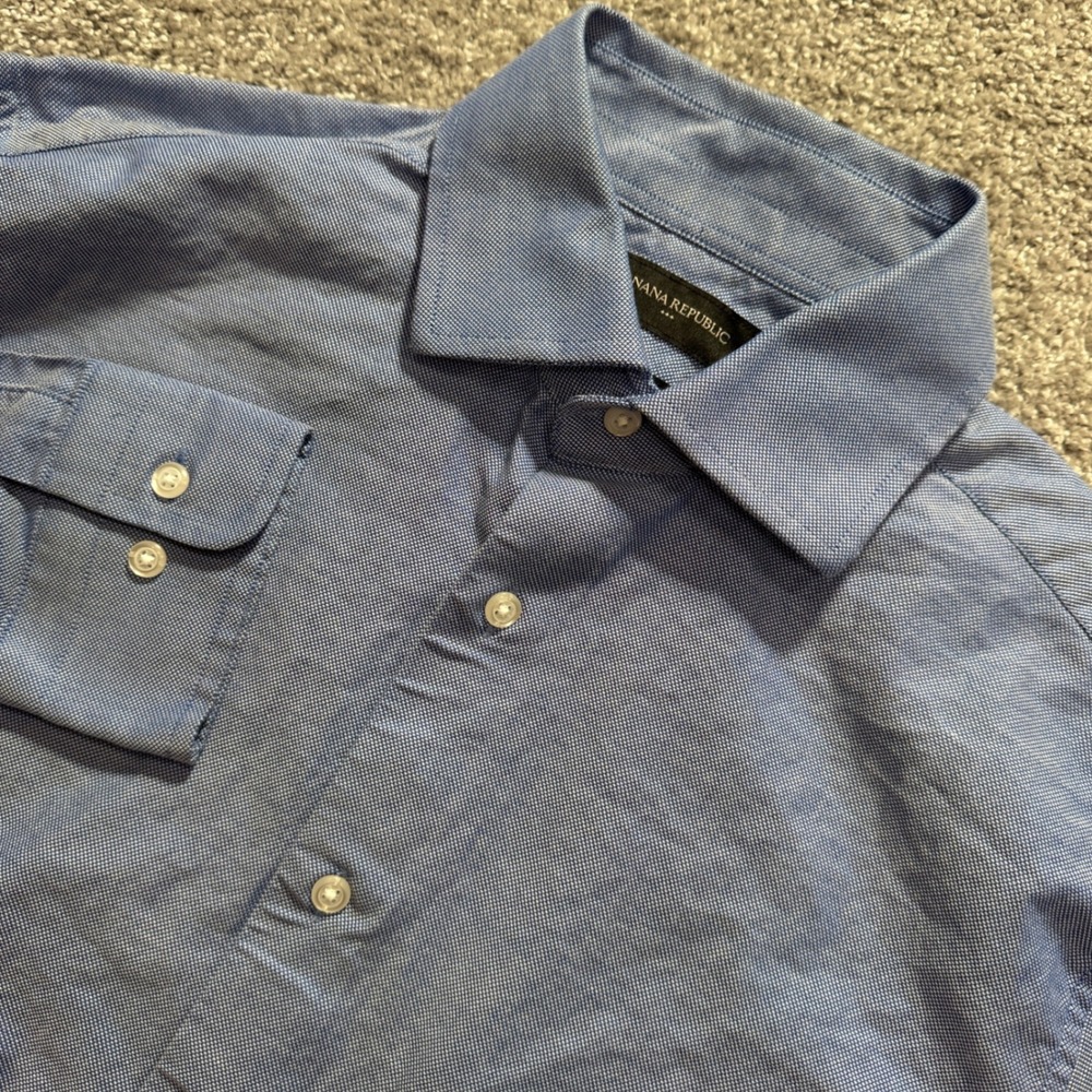 Banana Republic Shirt Mens M Blue Solid 100% Cotton Slim Fit Business Casual